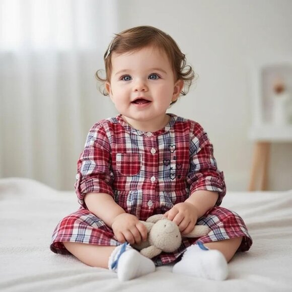 Souris Mini Plaid Button-Front Heart Shirt Dress 12 Months (74 cm) - Picture 1 of 9